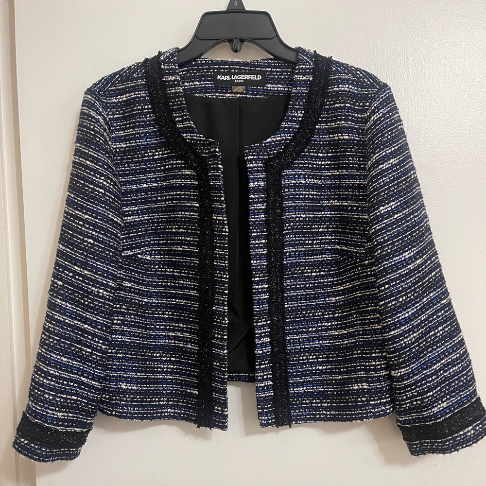 Karl Lagerfeld Open Front Blazer Blue Collarless Size Large